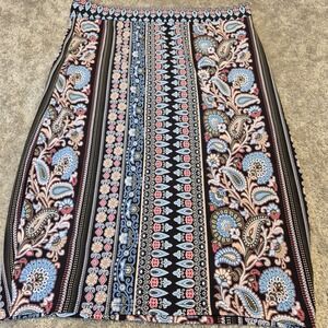 Liz Claiborne Career Womens Small Paisley Floral Pencil Skirt Black Blue Stretch